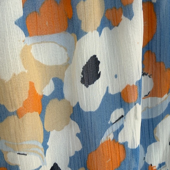 Joie Blue/Coral Floral Tiered Flowy Boho Prairie Dress W High-Low Hem Size XS - Picture 4 of 15